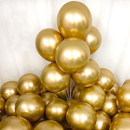12 Inch Chrome Metallic Gold Balloons for Party Decorations - 50 Pcs Thick Latex Balloons (Gold) - Perfect for Birthday, Wedding, Anniversary & Graduation Party Decor