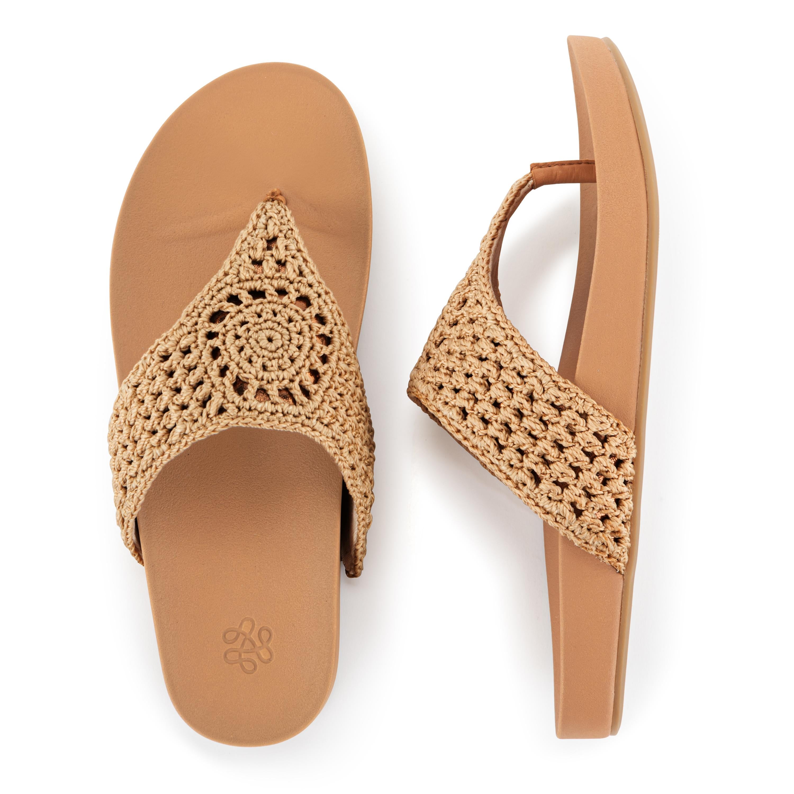 Everly Hand Crochet Sandals with Bamboo Medallion - Comfortable Bohemian Summer Shoes for Beach, Vacation & Casual Outings