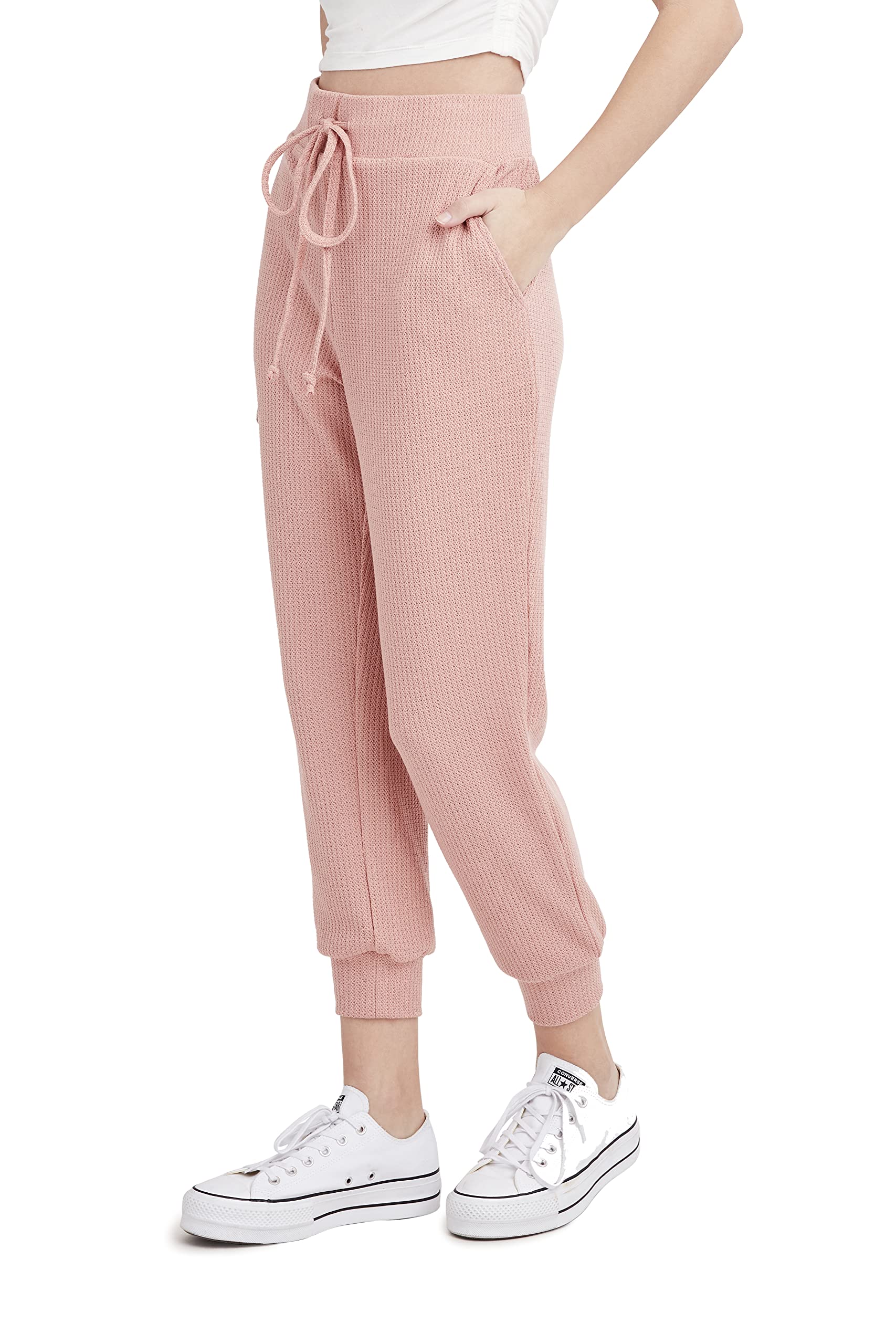 BCBGeneration Women's Waffle Knit Jogger Pants with Drawstring Waist - Soft Comfortable Lounge Pants for Yoga, Running, Travel & Casual Wear