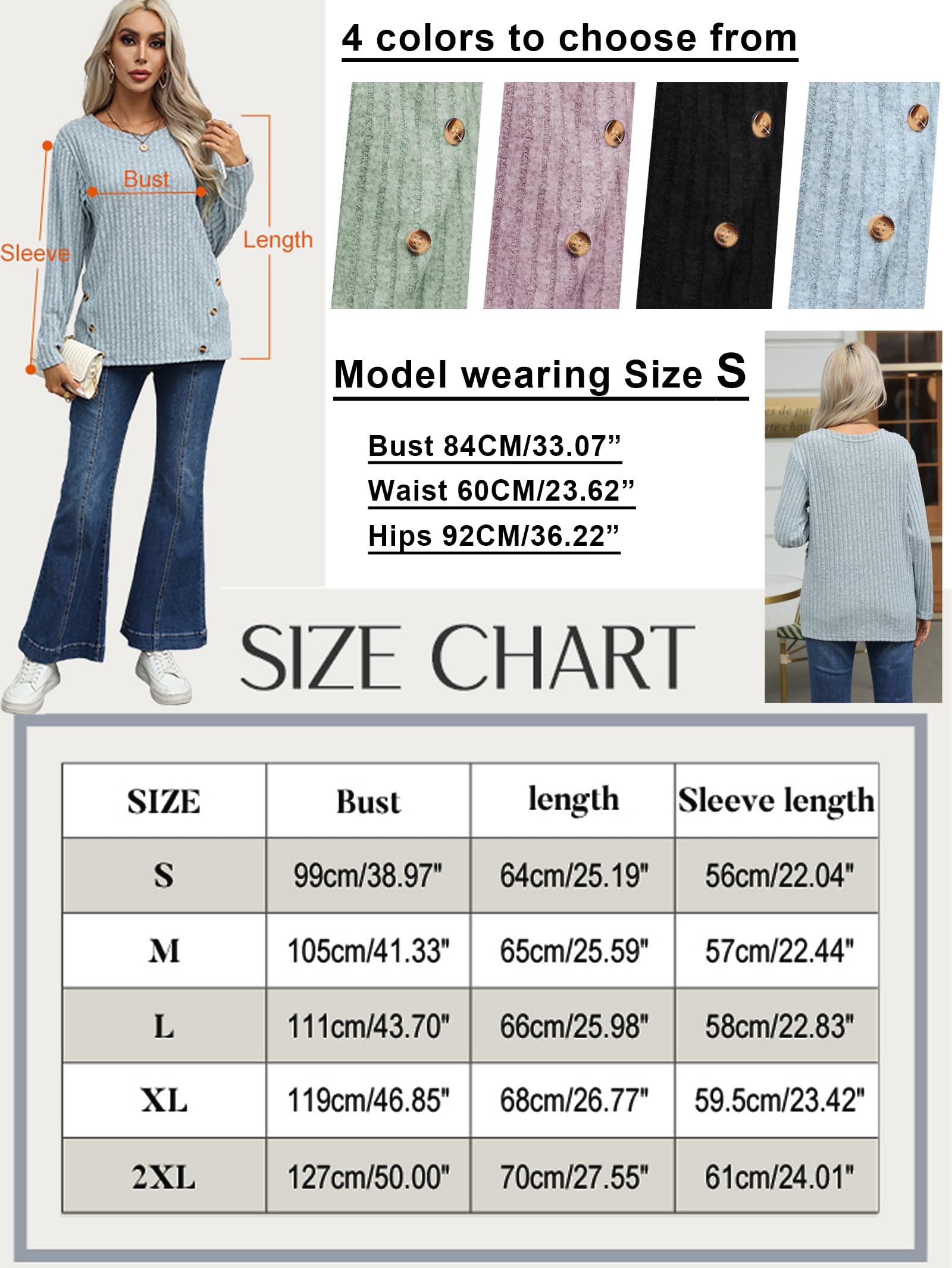 Famulily Women's Lightweight Crew Neck Knit Sweater - Casual Long Sleeve Button Down Top for Everyday Wear, Office & Fall Outfits