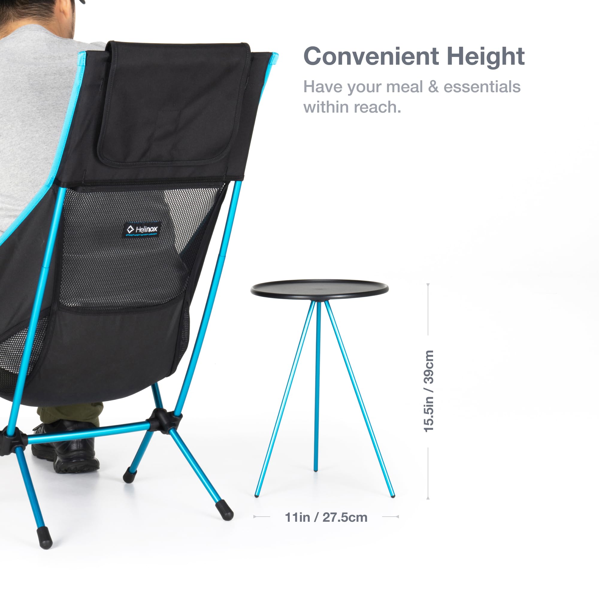 Helinox Compact Portable Side Table - 10.5 Inch Lightweight Camping Table for Outdoor Adventures, Backpacking, Picnics & Beach Use (Black) - Perfect for Coffee, Drinks & Snacks by the Campfire