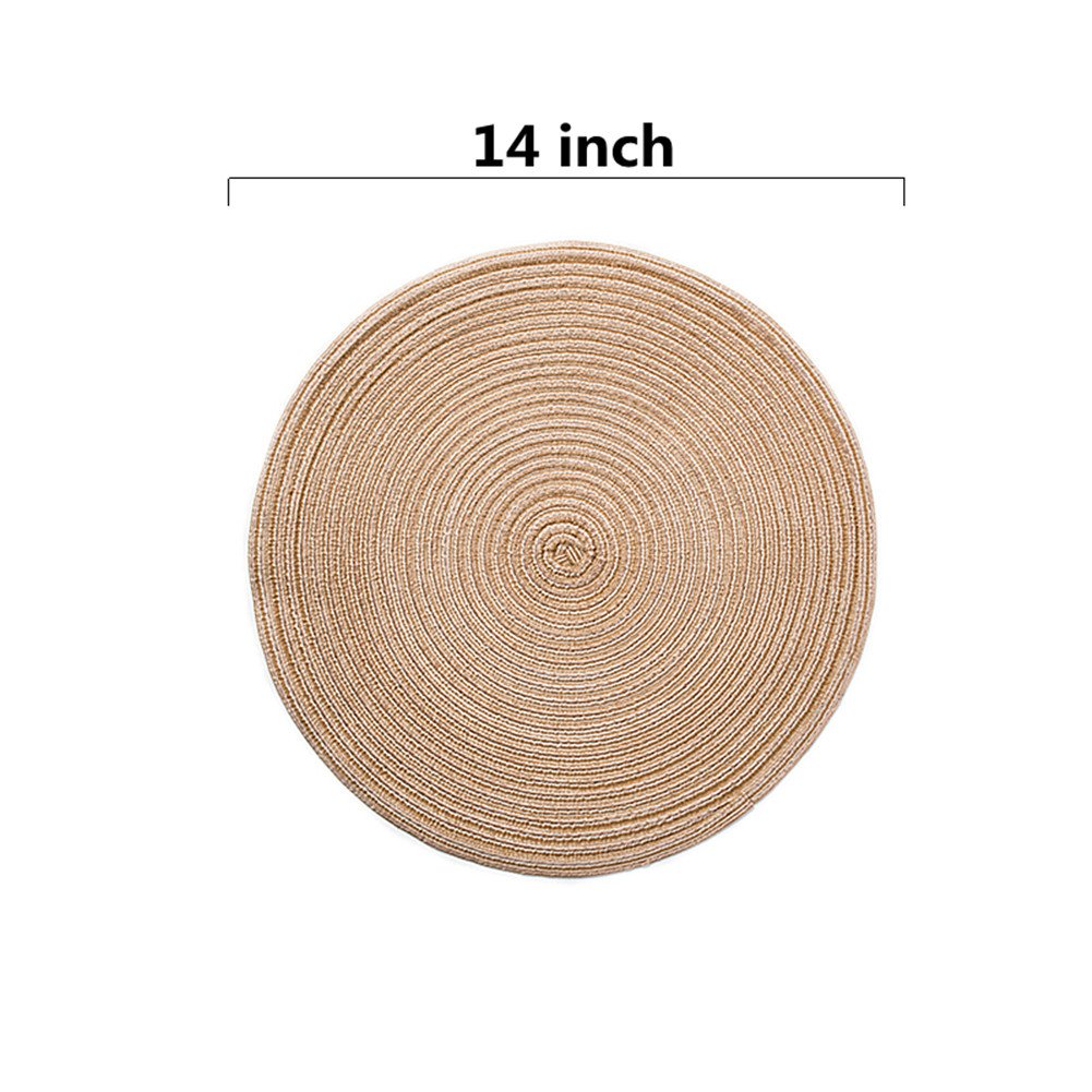 Premium Round Placemats Set of 6 - 14 Inch Stain Resistant Woven Table Mats with Braided Edge for Dining Table - Perfect for Dinner Parties, Holiday Gatherings & Everyday Use