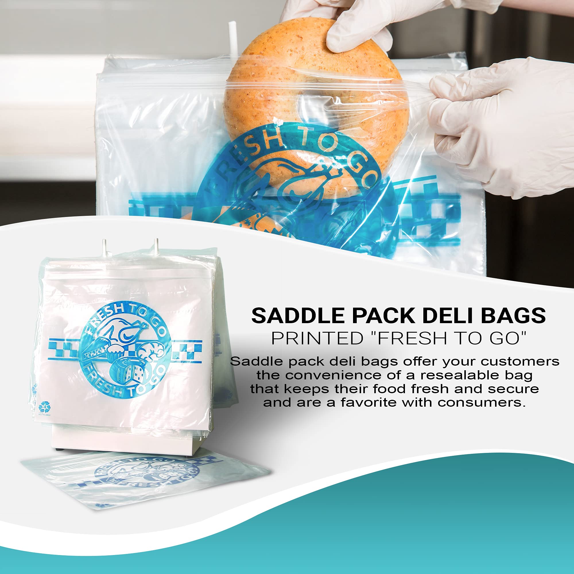 1000 Pack Clear 10x8 Saddle Pack Deli Bags - 1.5 Mil Thick LDPE Food Storage Bags with 'Fresh to Go' Print | Bulk Restaurant Takeout Containers, Bakery Packaging & Meal Prep Bags for Fresh Food Service