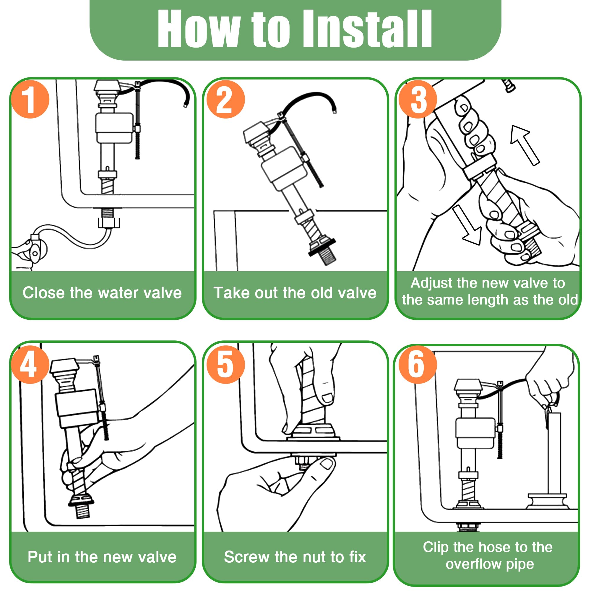 Saillong 3 Pack Universal Toilet Fill Valve Replacement Kit - Adjustable Height, Leak-Proof, Easy Installation for Toilet Tank Repair - Perfect for Home, RV, and Commercial Restroom Maintenance