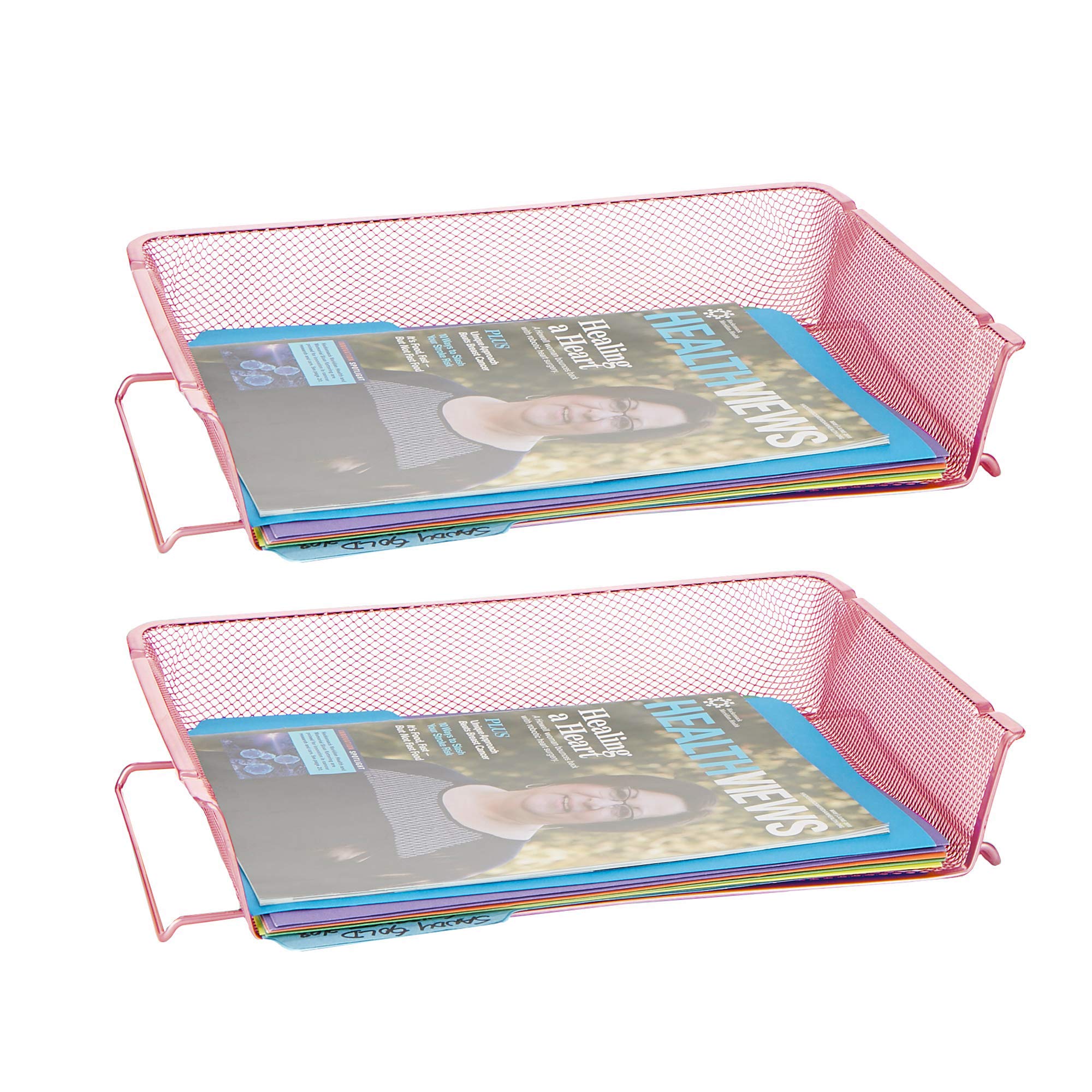 Mind Reader RSTACK2-PNK Stackable Letter Tray - Pink 2-Piece Set for Desk Organization, File Storage & Document Management | Perfect for Office, Home & School Use