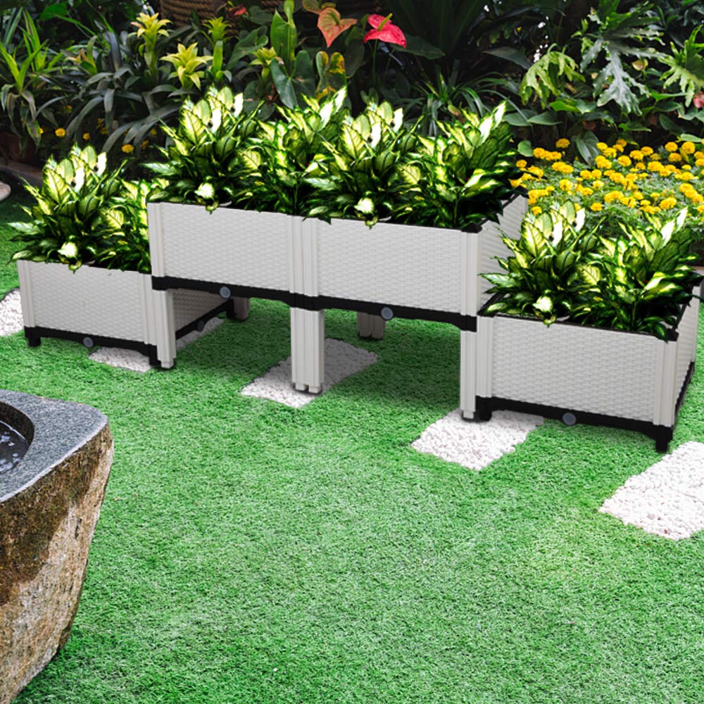Ochine Raised Garden Bed Planter Box Kit - Self-Watering Elevated Plastic Planter for Flowers, Vegetables & Herbs | Indoor & Outdoor Gardening Solution for Patio, Balcony, Backyard | Perfect for Urban Farming, Home Gardening & Small Space Planting