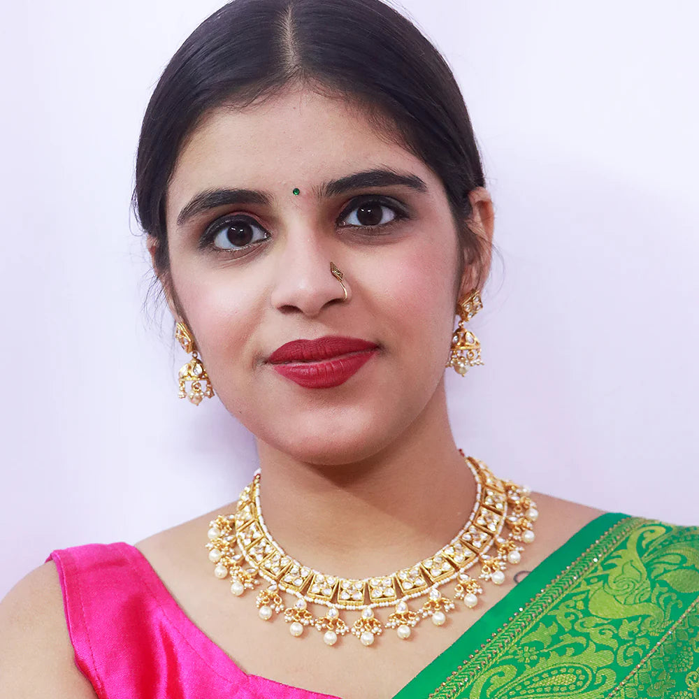 Exquisite Gold Plated Royal Kundan Necklace (D532) - Elegant Indian Jewelry for Weddings, Parties & Special Occasions