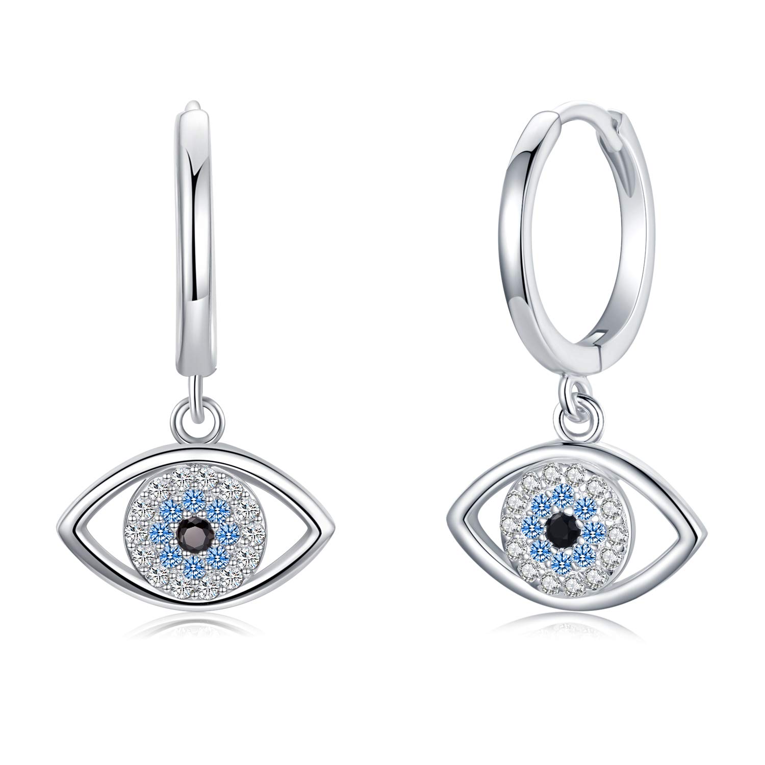 925 Sterling Silver Evil Eye Earrings - Blue Circle Drop Dangle Hoop Earrings for Women | Hypoallergenic Huggie Jewelry | Perfect for Protection, Gifts & Everyday Wear