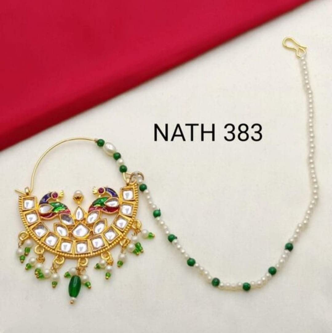 Sparkling Gold Plated Peacock Nose Ring for Women - Traditional Indian Nathiya/Nath Jewelry for Parties, Weddings & Festivals