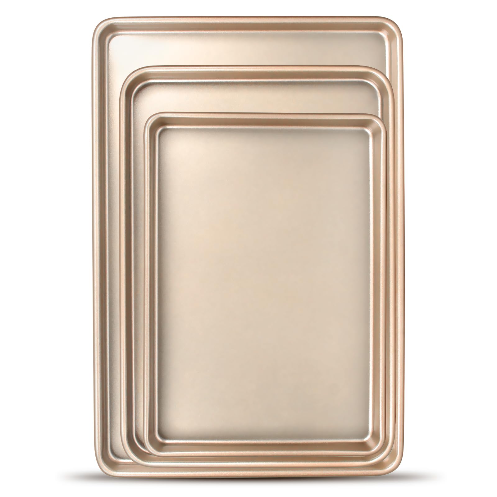 3-Piece Nonstick Baking Sheet Pan Set - Heavy Duty Cookie Sheets, Half/Quarter/Jelly Roll Pans for Toaster Oven - Commercial Grade, Easy Clean, Champagne Gold - Perfect for Baking Cookies, Roasting Veggies & Meal Prep