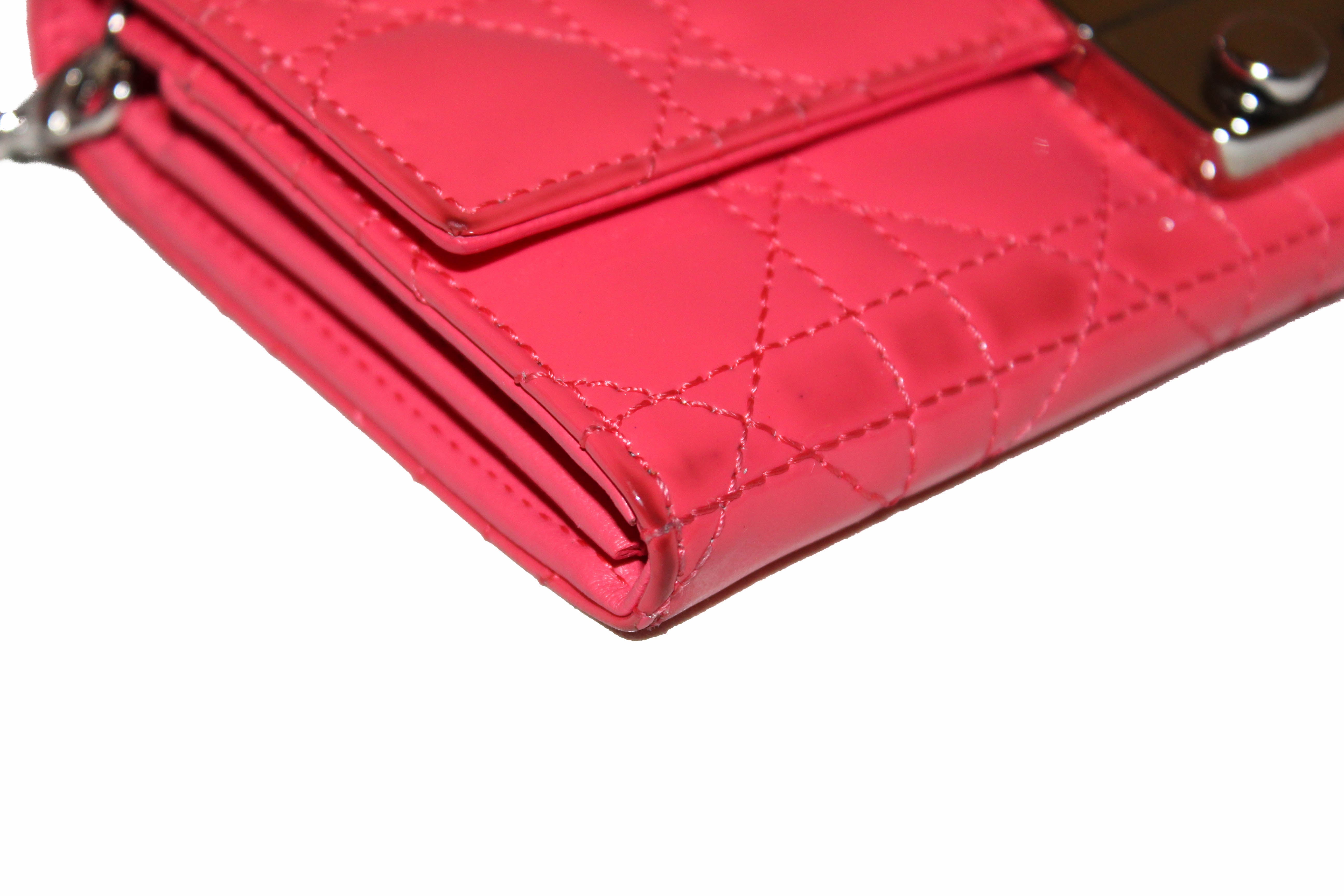 Christian Dior Coral Red Patent Leather Cannage Miss Dior Rendezvous Wallet - Luxury Designer Clutch for Women, Perfect for Evening Parties & Special Occasions