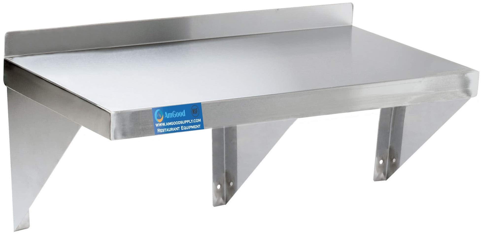 AmGood 12x72 Inch Stainless Steel Wall Shelf - Heavy Duty Commercial Grade Metal Shelving with Square Edge | NSF Certified | Perfect for Kitchen, Garage & Retail Storage