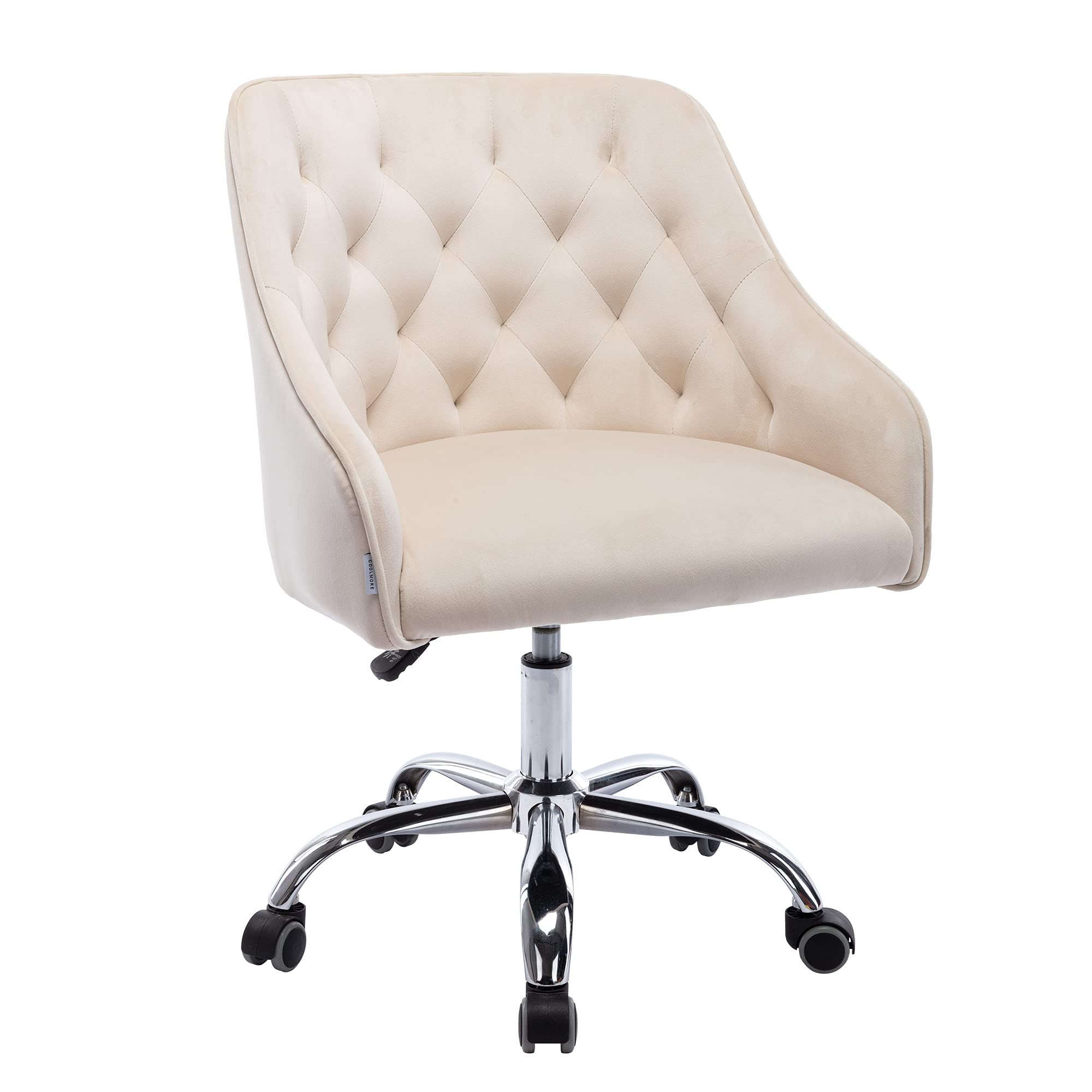 LongJiang Home Ergonomic Office Chair - Velvet Swivel Shell Computer Desk Chair with Armrests, Modern Task Chair for Study, Living Room & Office Furniture (Beige, Medium) - Perfect for Home Office, Gaming & Remote Work