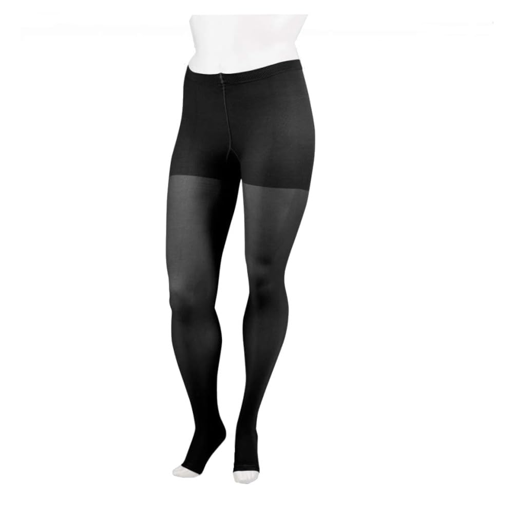 Juzo Soft 2002 30-40mmHg Open Toe Compression Pantyhose for Women - Black, Regular Size - Ideal for Varicose Veins, Swelling & Post-Surgery Recovery