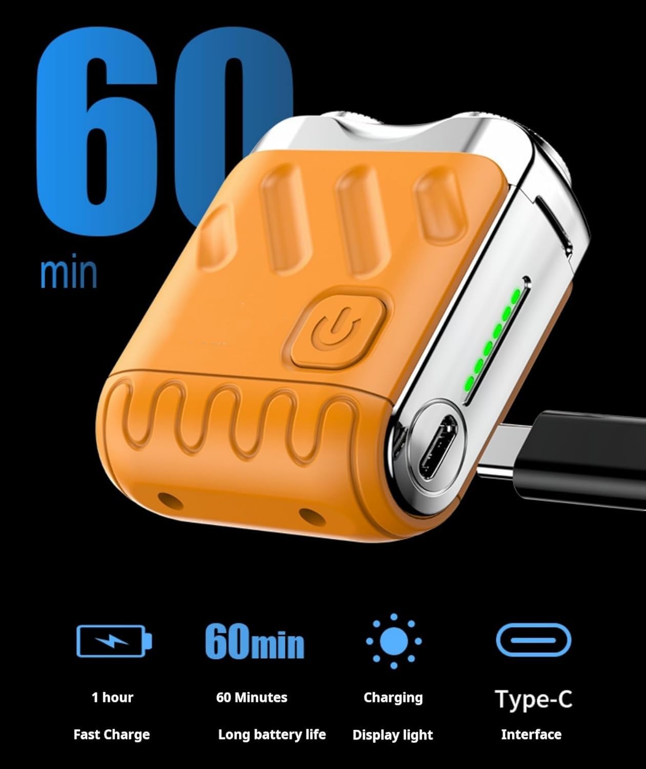 Men's Portable Mini Electric Shaver - Rechargeable Wireless Rotary Shaver with Double-Ring Magnetic Cutter, Waterproof & Travel-Friendly (Orange) | Perfect for Business Trips, Gym Bags & On-the-Go Grooming