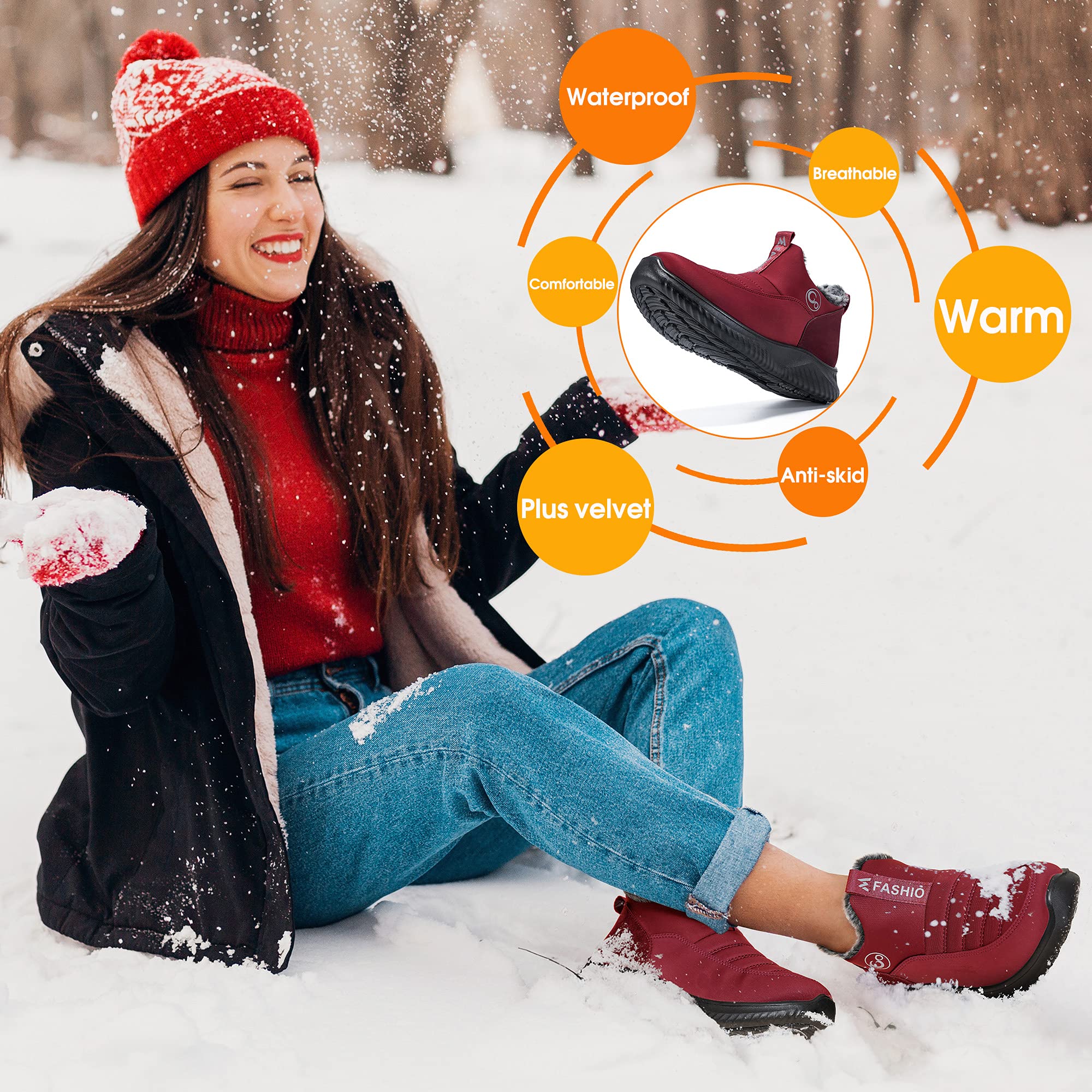 Alicegana Women's Winter Snow Boots - Waterproof Slip-On Ankle Booties with Warm Fur Lining & Non-Slip Sole | Perfect for Snowy Days, Hiking & Cold Weather Outdoor Activities