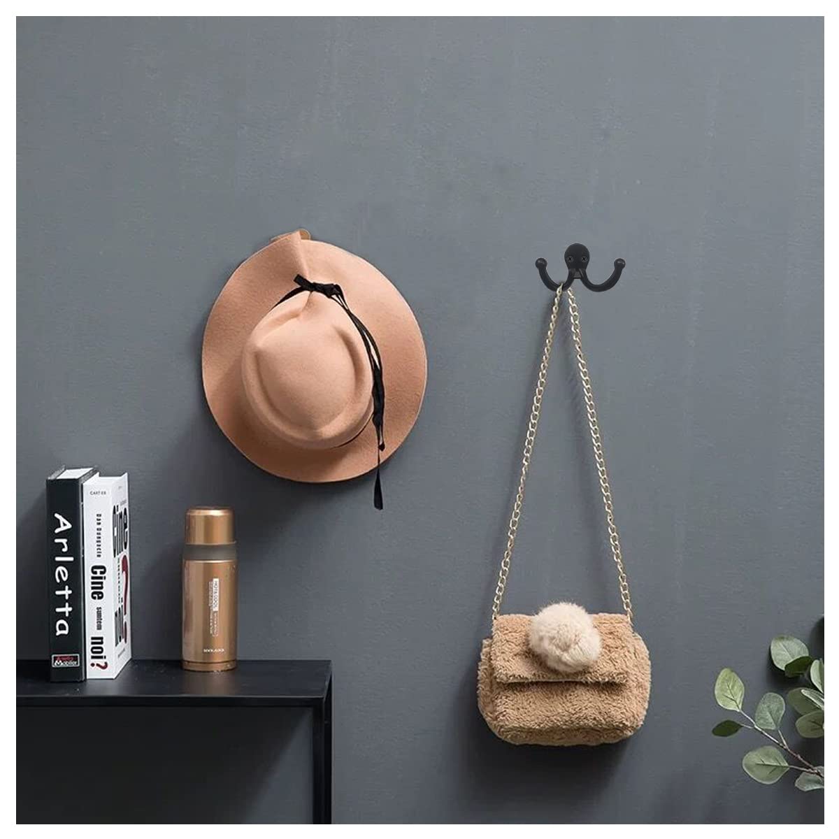 10 Pack Heavy Duty Double Prong Wall Mounted Coat Hooks - Black Indoor/Outdoor Hanging Hooks with 20 Screws - Perfect for Entryway, Closet, Garage & Mudroom Organization