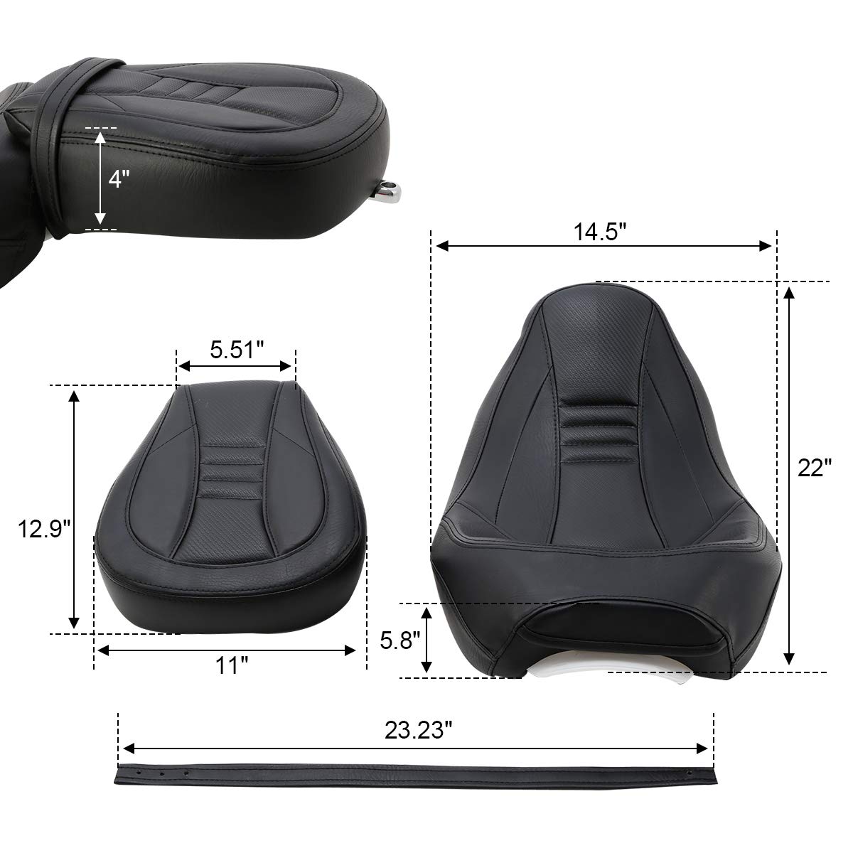 Black Diamond Low Profile Pillion Passenger Seat for Harley Davidson Touring, Tri Glide, Road King & Street Glide (2009-2023) - Comfortable & Stylish Rear Seat for Long Rides & Cruising