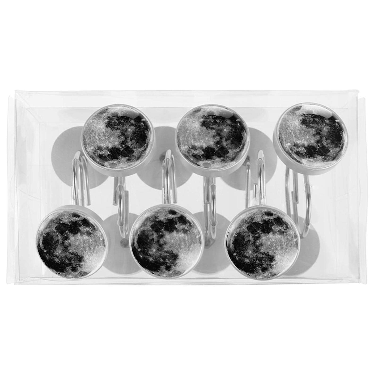 Black Moon 12-Pack Rustproof Shower Curtain Hooks Rings - Decorative Bathroom Curtain Hooks for Shower, Bathtub & Dorm Room