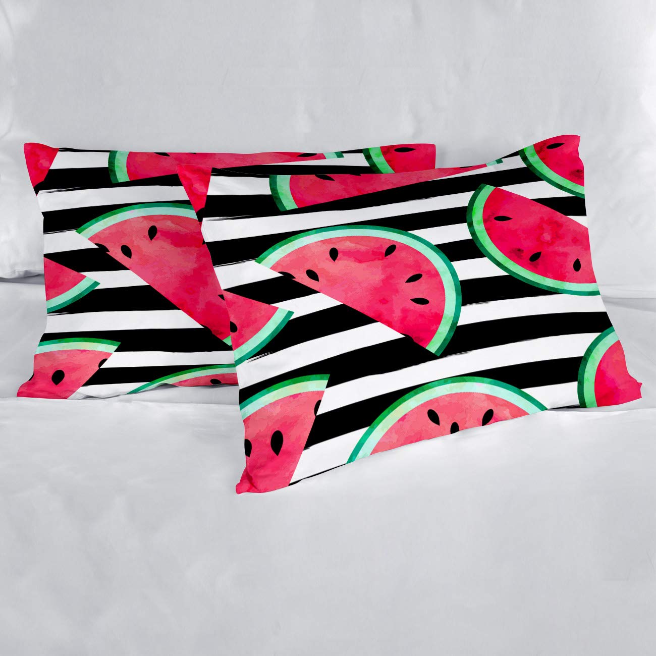 Luxury 4-Piece Twin Size Duvet Cover Set - Soft Black and White Stripe Watermelon Print Bedding (1 Duvet Cover + 1 Sheet + 2 Pillowcases) for Modern Bedroom Decor, Guest Room & Dorm Essentials