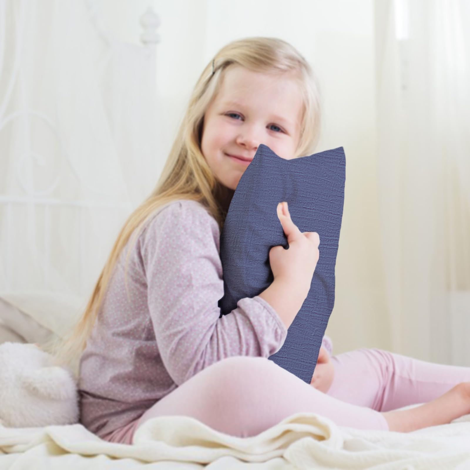 Winmany Toddler Muslin Pillowcases - Soft Cotton Baby Pillow Covers for Travel & Nursery (Navy Blue+Khaki)