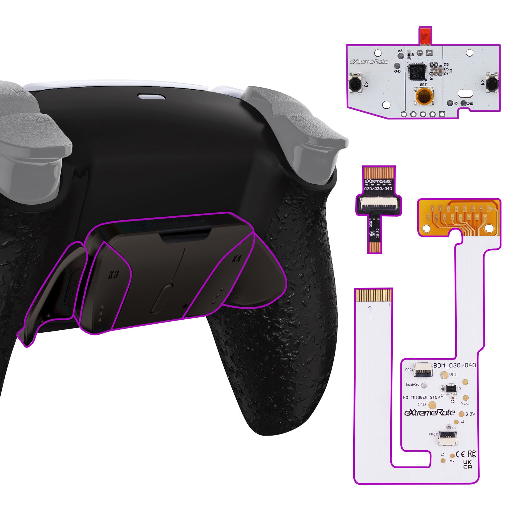 eXtremeRate Black Real Metal Buttons (RMB) RISE4 V3 Remap Kit for PS5 Controller BDM-030/040/050 - Textured Black Metal Replacement Parts - Perfect for Gaming, Customization & Competitive Play