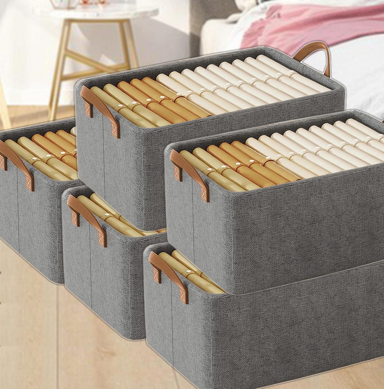 TEKCOOL 3-Pack Collapsible Fabric Storage Bins with Handles - Foldable Closet Organizer for Toys, Books, Shelves & Home Organization - 18.5