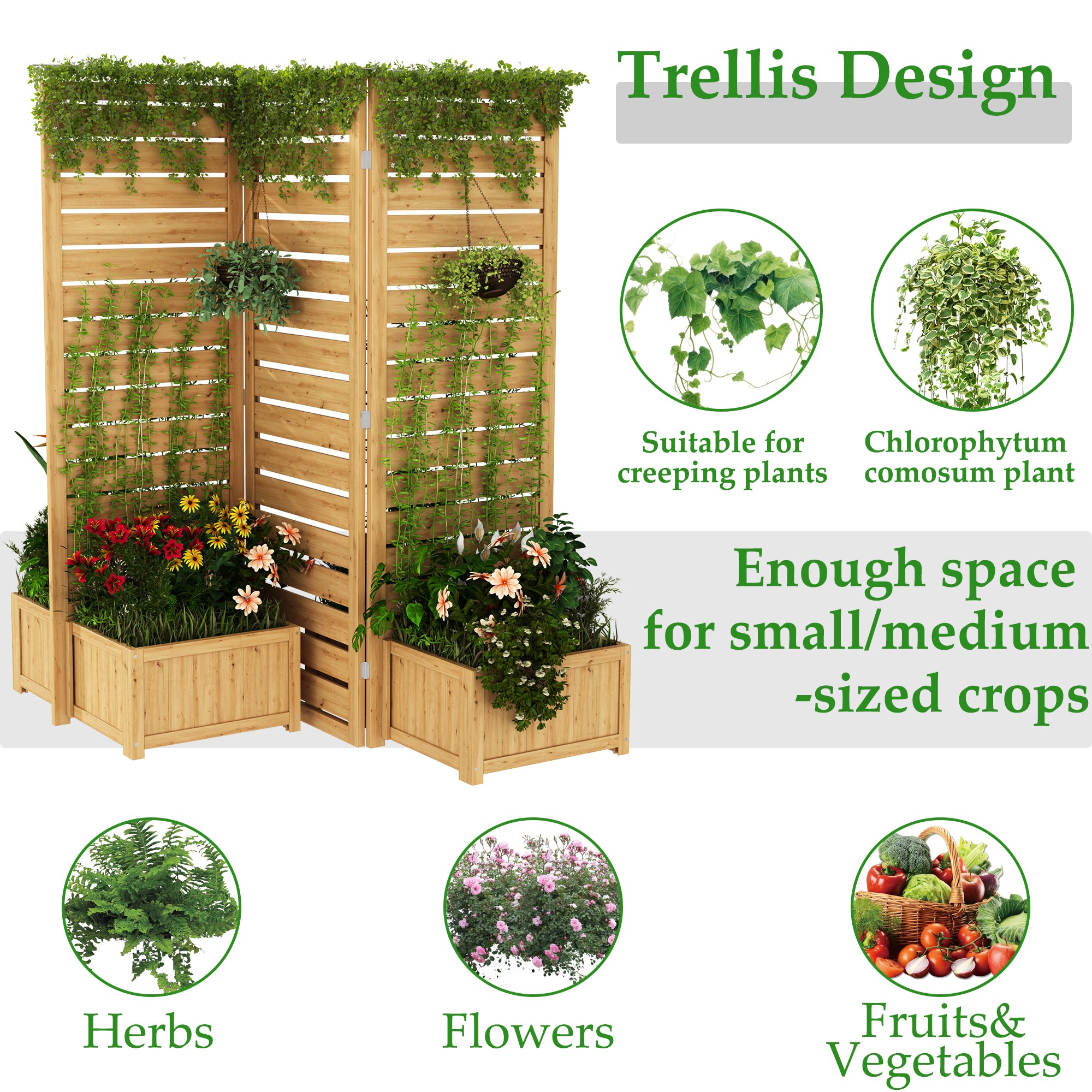 Modern Wood Planter Box with Privacy Screen - Outdoor Garden Decor for Patio, Balcony & Backyard Privacy