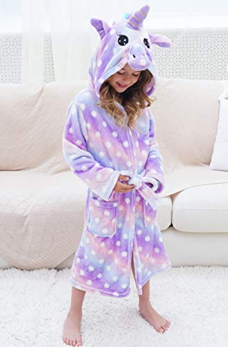 Soft & Cozy Unicorn Dots Bathrobe for Women & Girls - Plush Fleece Robe with Hood for Spa, Lounge & Relaxation at Home