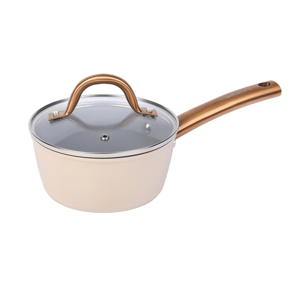 EasyCook Almond & Bronze Ceramic Non-Stick Cookware Set - 3 Piece Kitchen Essentials for Healthy Cooking | Perfect for Frying, Sautéing & Baking | Dishwasher Safe & PFOA-Free