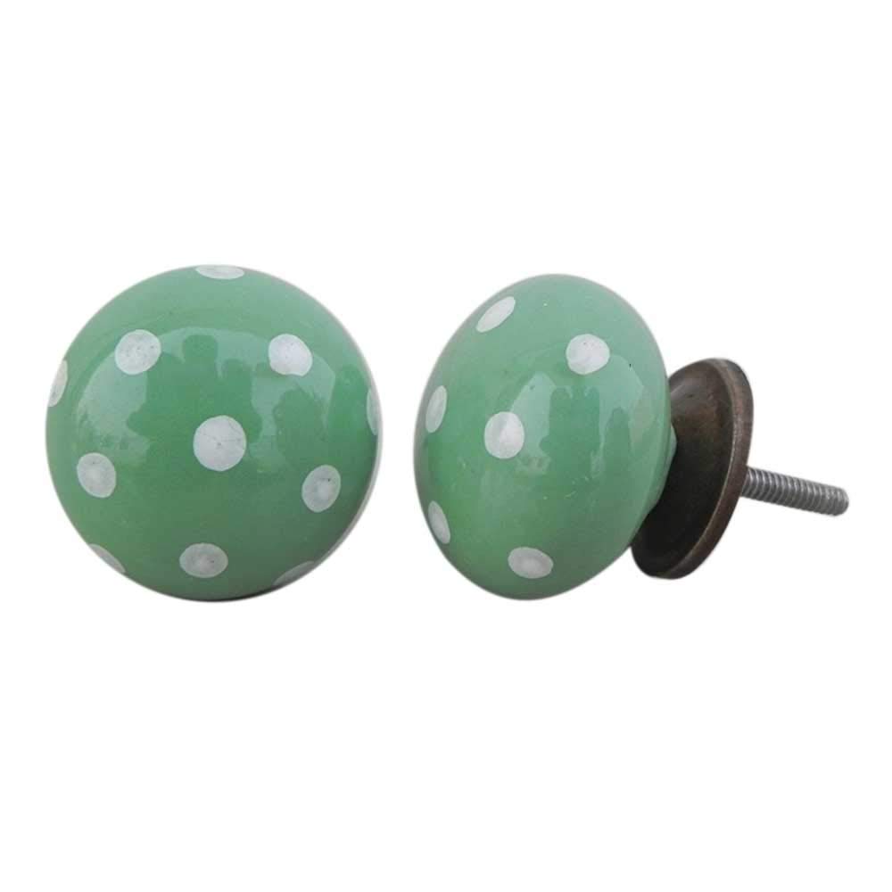 Premium 8-Piece Ceramic Green Polka Dot Drawer Knobs - Elegant Cabinet Hardware for Kitchen, Dresser & Home Decor - Perfect for Cabinet Upgrades, DIY Furniture Makeovers and Vintage Style Interiors