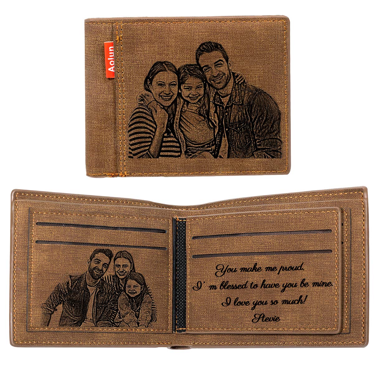 Personalized Leather Photo Wallet for Men - Custom Engraved RFID Blocking Bifold Wallet - Unique Gift for Dad, Husband, Boyfriend - Perfect for Father's Day, Anniversary & Birthday Gifts