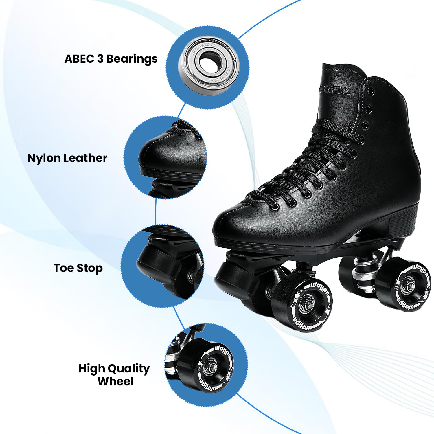 Sure-Grip Malibu Unisex Roller Skates - Stylish Vegan Leather, Durable Aluminum Trucks, ABEC 3 Bearings, 88a Hardness Wheels - Perfect for Indoor and Outdoor Skating, Made in USA