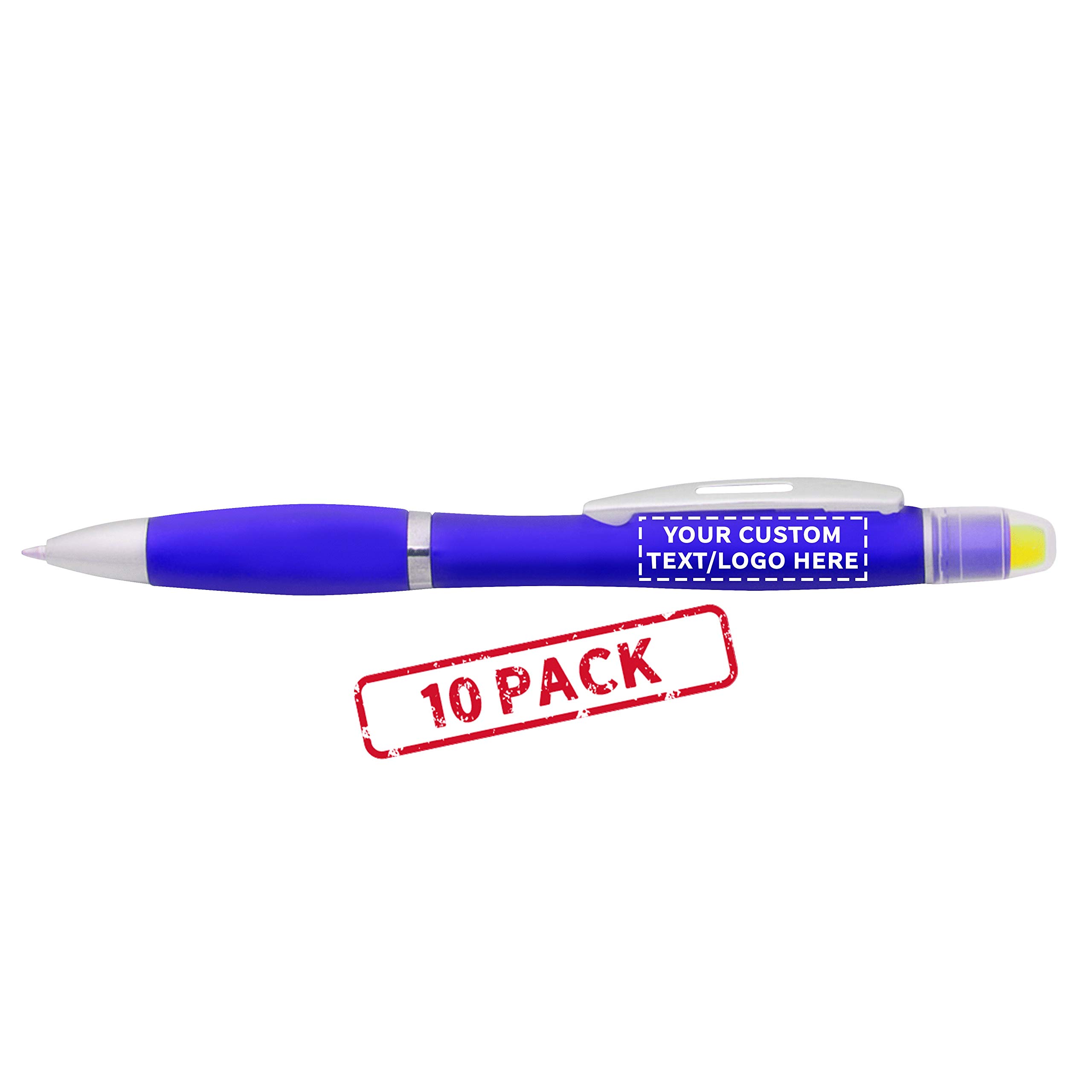 10 Pack Marathon Gel Highlighter Pens - Custom Text & Logo Printing - Twist Action Ballpoint - Blue Office & School Supplies for Note Taking, Book Marking & Study Sessions