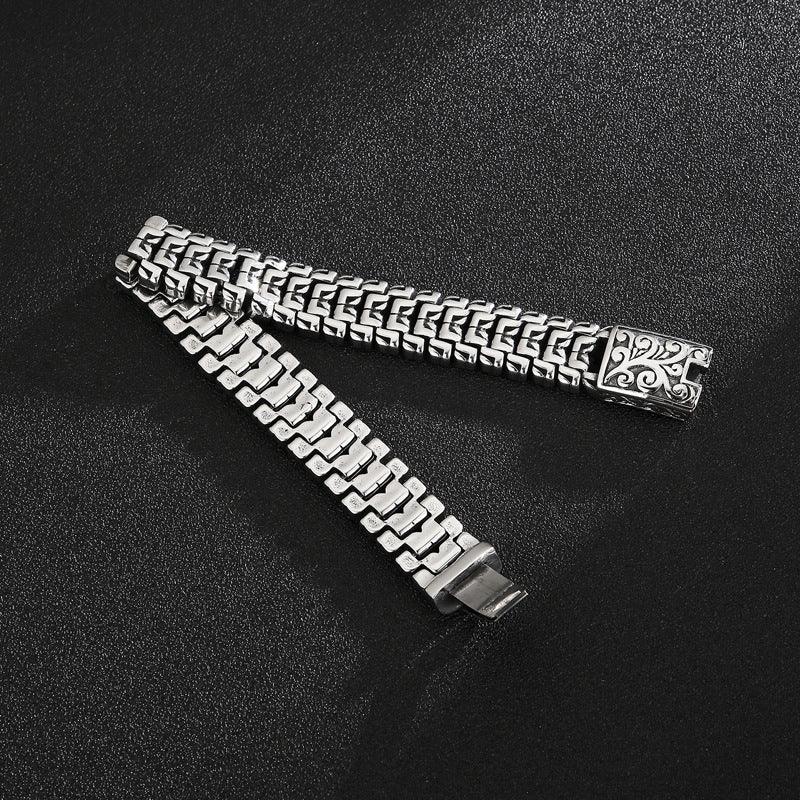 Stylish Men's Titanium Steel Hip Hop Bracelet - Trendy European & American Fashion, Personalized Flower Design - Perfect for Streetwear, Gifts & Hip Hop Culture