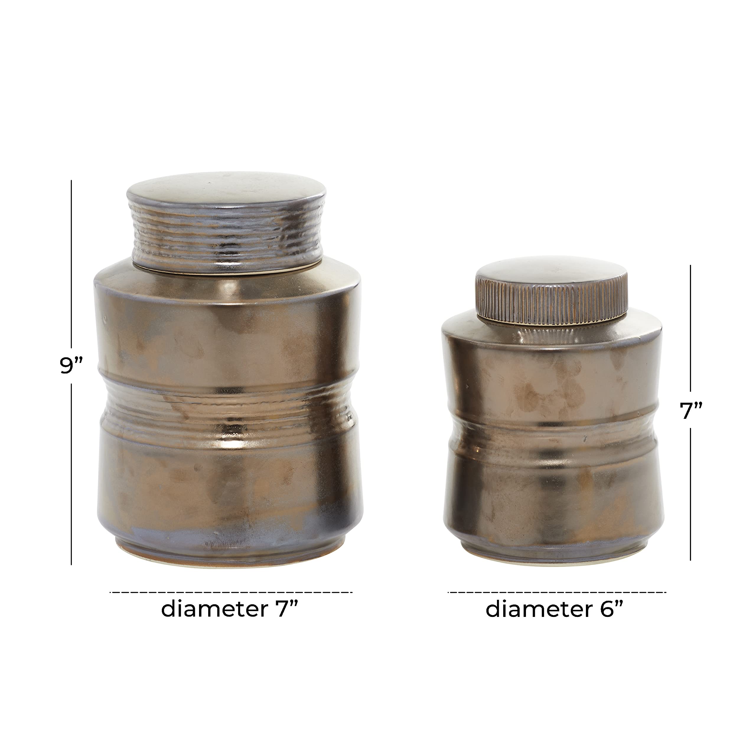 Deco 79 Ceramic Decorative Jars with Grooves - Set of 2 (9