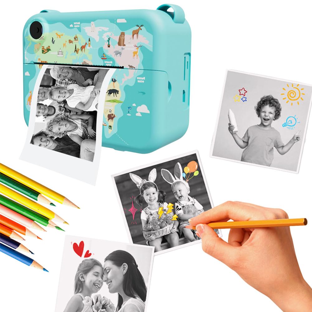 AVZYARDY Instant Print Camera for Kids - Portable Video Camera with 3 Rolls Photo Paper, Selfie Camera Toy for Toddlers, Perfect Birthday & Holiday Gift for Boys & Girls (Blue) - Great for Travel, Parties, and Family Memories