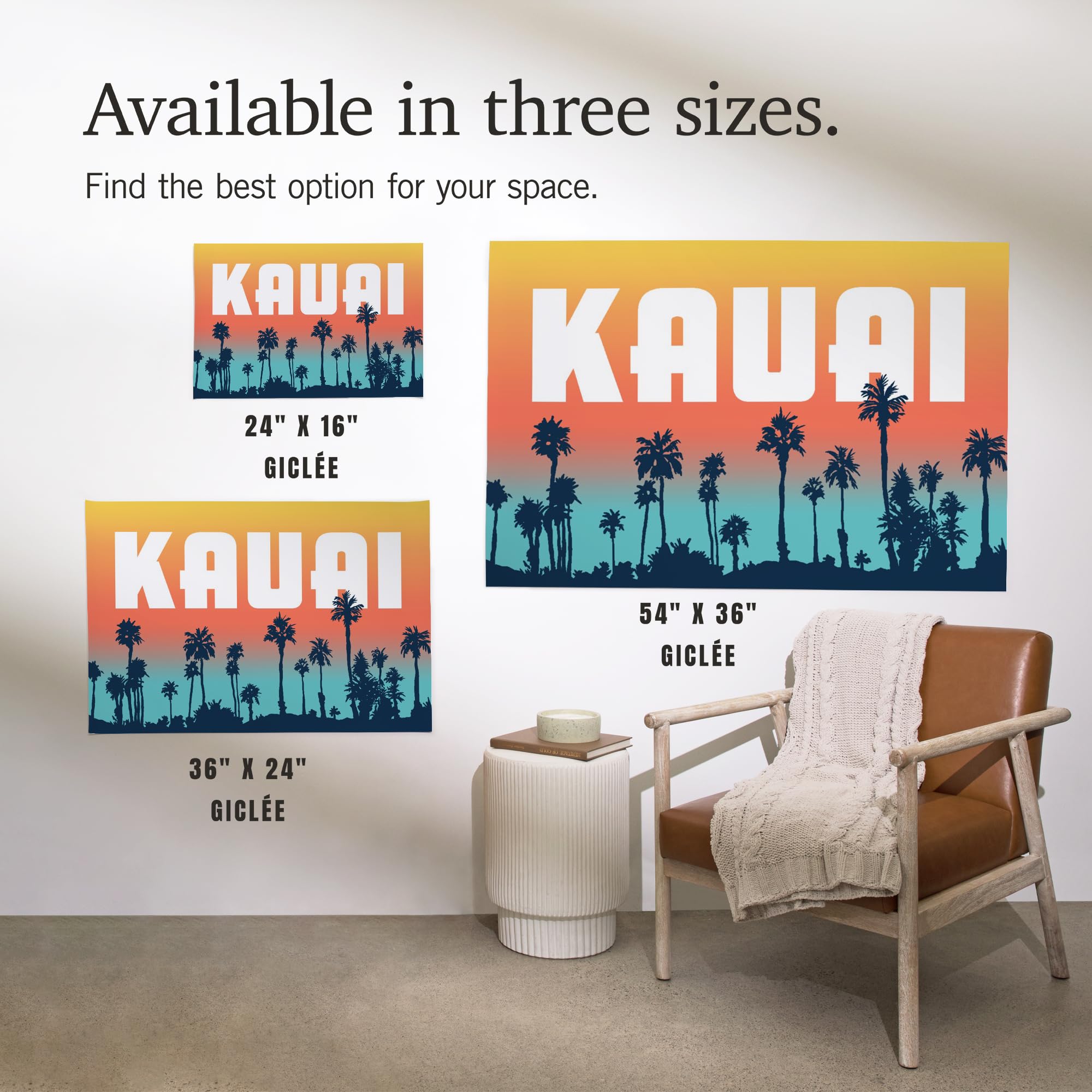Lantern Press 16x24 Inch Giclee Art Print - Kauai Tropical Landscape with Palm Trees & Aqua Horizon - Perfect for Beach House Decor, Living Room Wall Art & Hawaiian Theme Bedroom