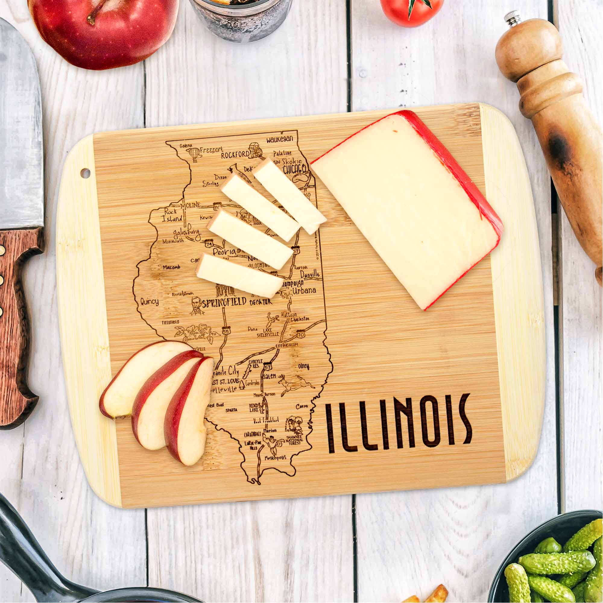 Premium Illinois-Themed Wooden Cutting Board - 11