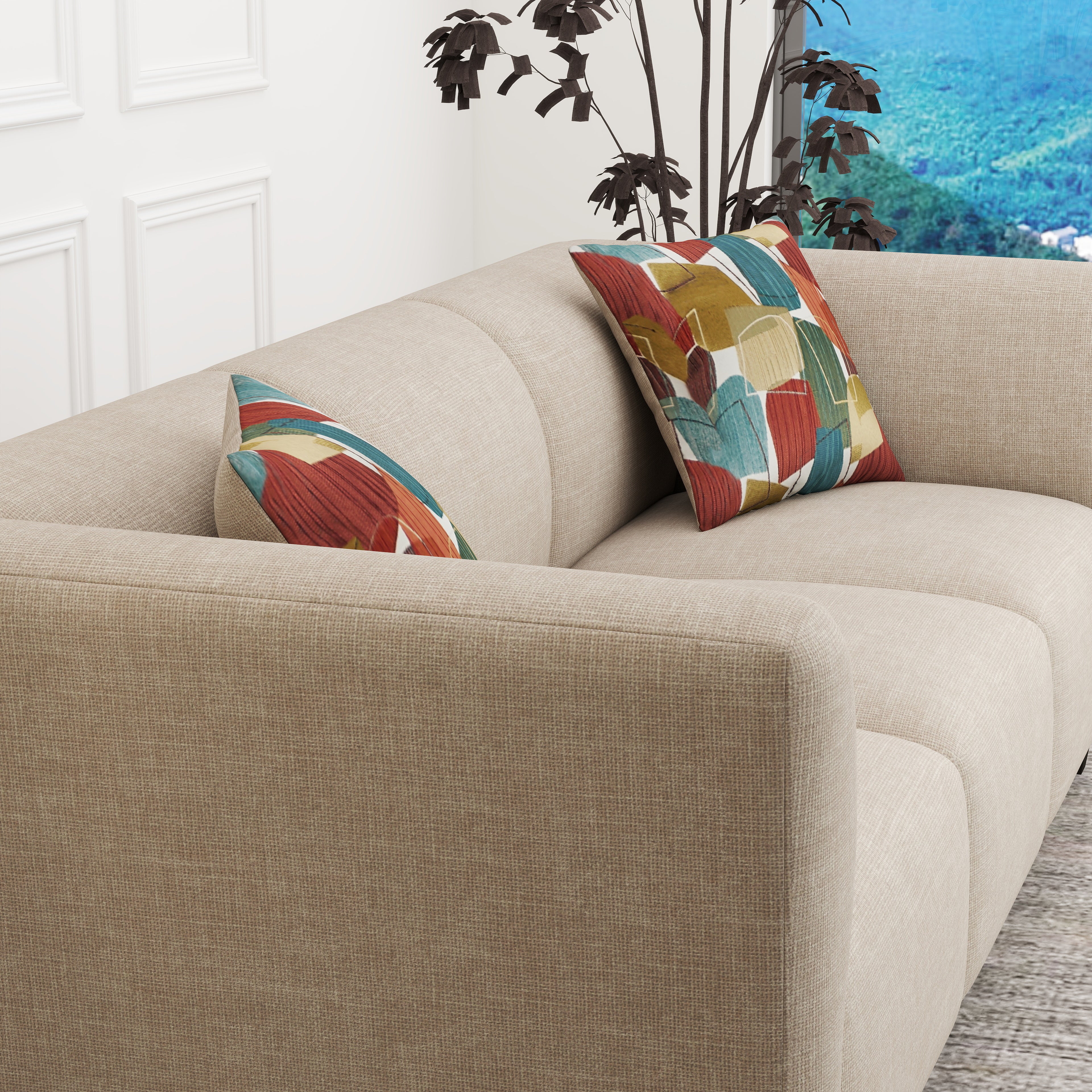 Roundhill Furniture Della Upholstered Stationary Sofa - Modern Living Room Couch with Soft Fabric, Comfortable Seating for Home, Office & Lounge Spaces