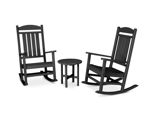 Polywood Black Presidential 3-Piece Rocker Set - Durable Outdoor Patio Furniture for Garden, Porch & Backyard Relaxation