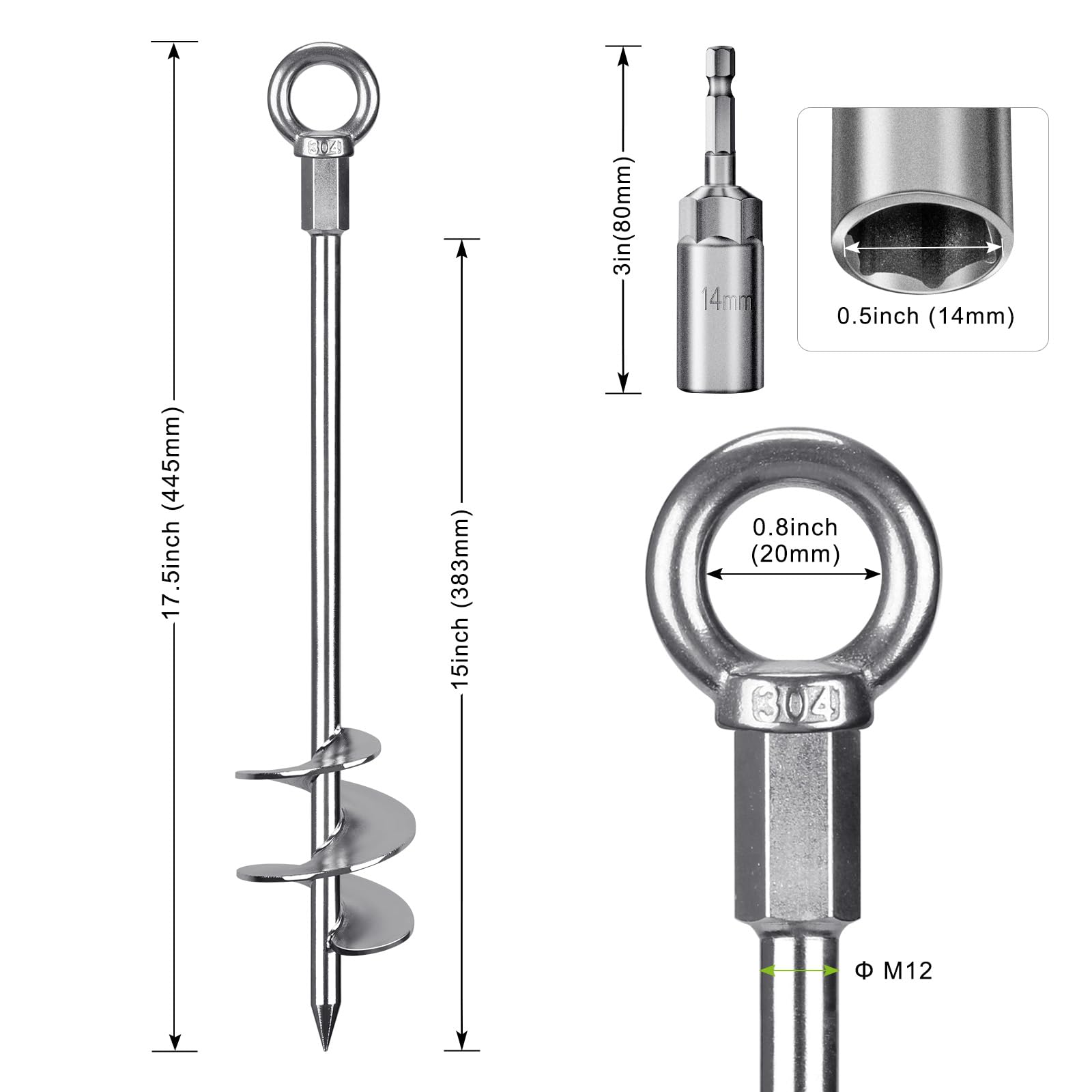 18'' Heavy Duty Fully Welded Screw-in Ground Anchors - 2 Pack Wide Spiral Earth Anchors for Swing Sets, Trampolines, Sheds & Mobile Homes - Wind Resistant Outdoor Anchoring System for Secure Stabilization in All Weather Conditions