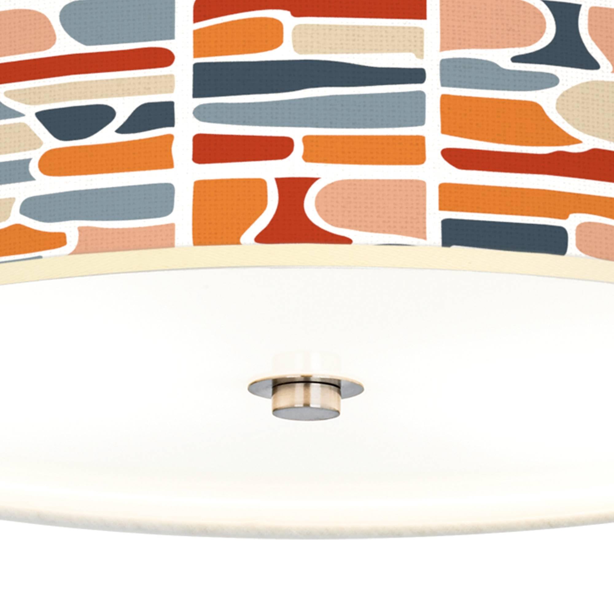 Vintage Cobblestone Print Energy Efficient LED Ceiling Light Fixture with Fabric Shade - Perfect for Bedroom, Living Room & Dining Room Lighting