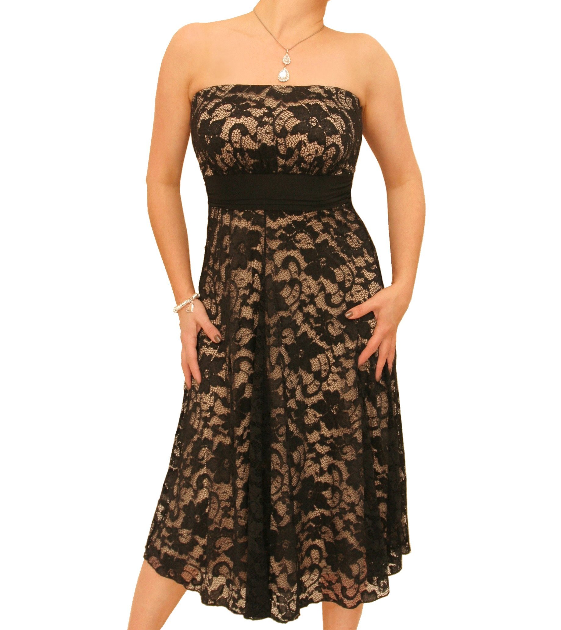 Elegant Women's Fit and Flare Lace Knee-Length Strapless Dress for Cocktail Parties, Weddings & Special Occasions | Plus Size Options Available