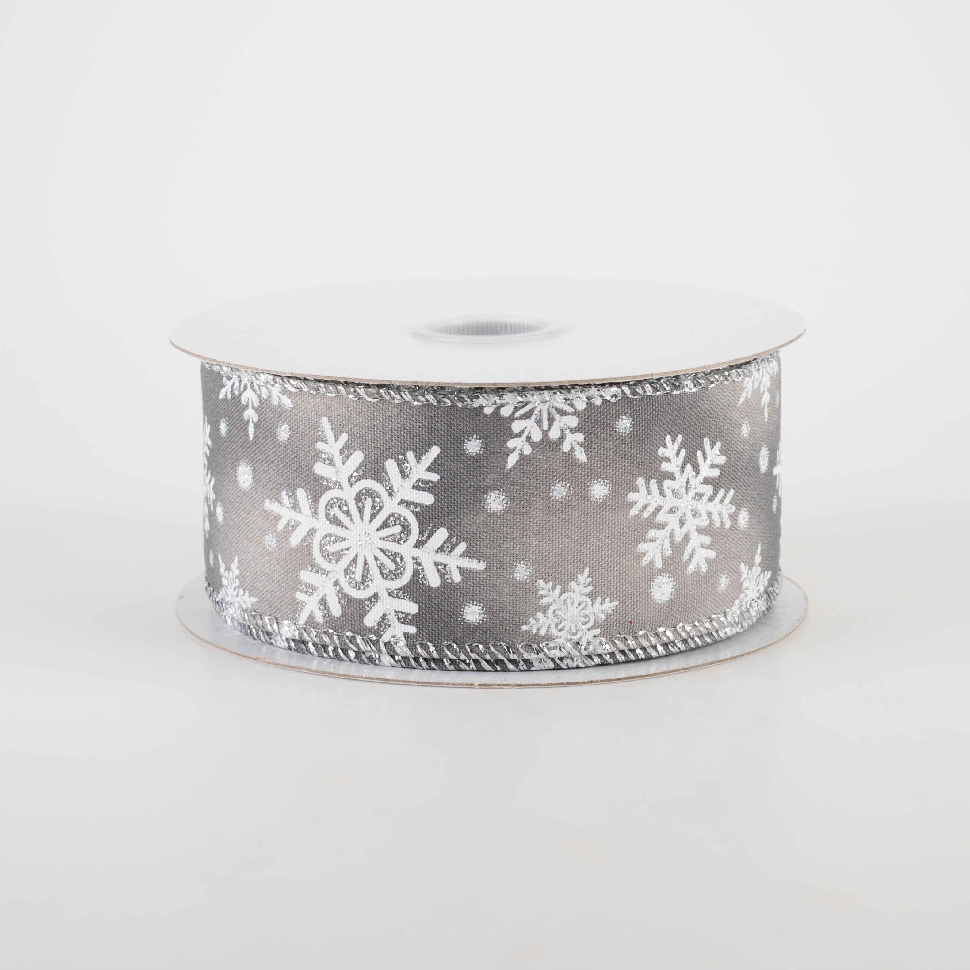1.5 Inch Iridescent Snowflake Ribbon - Grey (10 Yards) | Christmas Gift Wrapping, Holiday Decorations, DIY Crafts, Scrapbooking Supplies