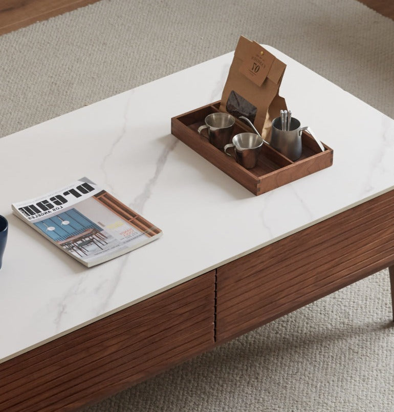 Handcrafted Black Walnut Coffee Table with Natural Slate Top - Rustic Modern Living Room Furniture for Home Decor