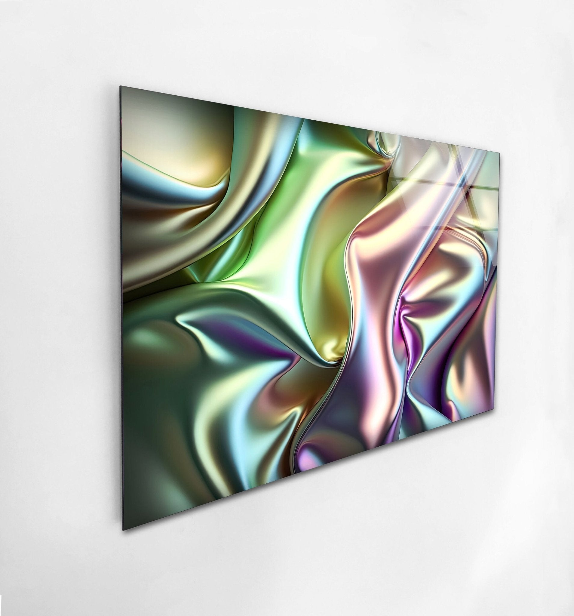 Abstract Iridescent Glass Wall Art - Modern Handmade Home Decor for Living Room, Bedroom & Office - Unique Shimmering Light Reflection Decorative Piece