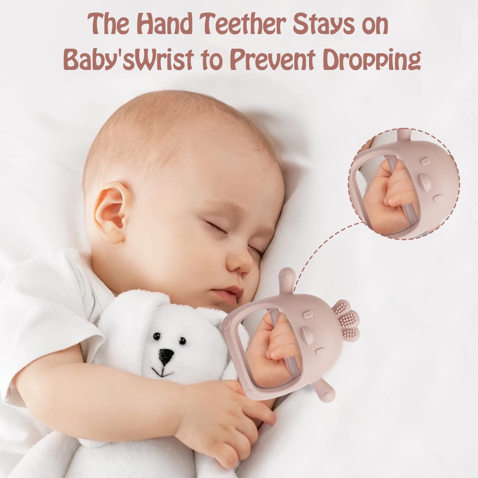 Tinabless 5-Pack Silicone Teething Toys for Babies - Food Grade, Anti-Dropping Wrist Teether Mitten Set, Pink Infant Chew Toys for Teething Relief & Sucking Needs - Perfect for Home, Travel, and On-the-Go Use