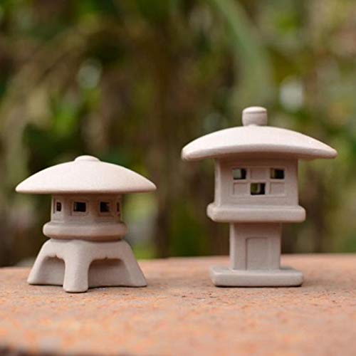 Miniature Ceramic Pagoda Lantern - Asian Zen Garden Decor, Beige Round Bonsai Ornament for Patio, Home & Office Decoration | Perfect for Meditation Spaces, Japanese Tea Gardens, and Feng Shui Interior Design