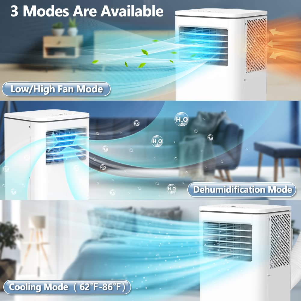 10,000 BTU Portable Air Conditioner with Dehumidifier & Fan - 3-in-1 Cooling Unit for Bedroom, Office, Dorm | 2 Speed Settings & 4 Modes | Energy Efficient White AC for Summer Cooling & Year-Round Comfort